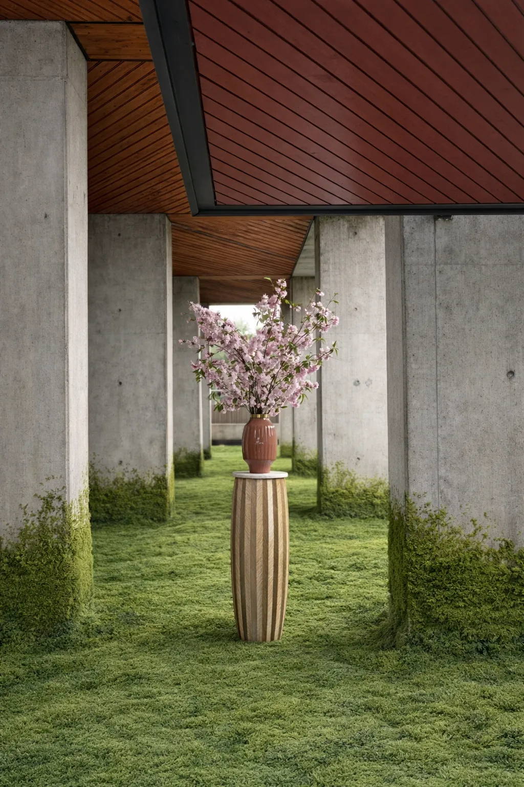 Skulpturale Blumenkomposition im architektonischen Raum